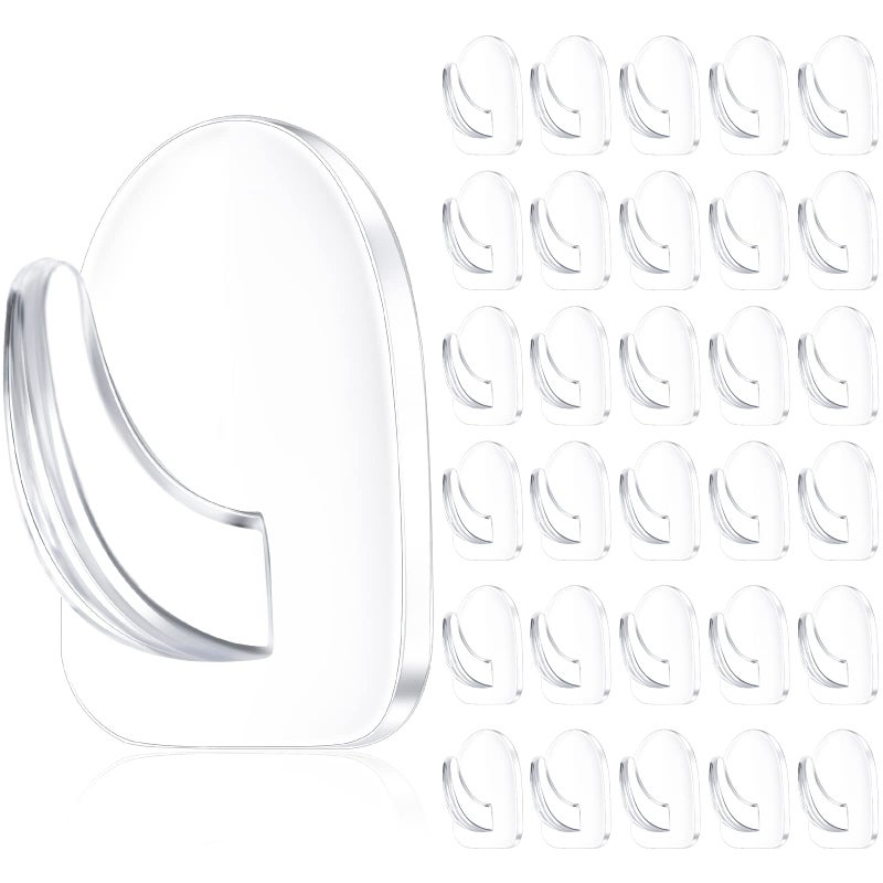 Queekay 30 Pieces Clear Adhesive Wall Hooks for Hanging, Transparent Reusable Seamless Hooks Small Acrylic Sticky Hangers with Non Marking Sticker for Kitchen Bathroom Bedroom Office - Image 1